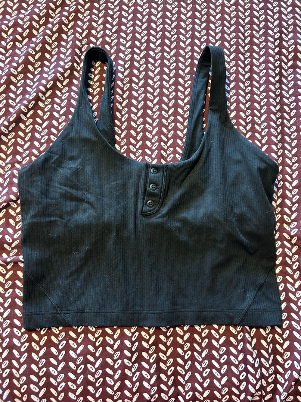 lululemon athletica Black Ribbed Crop Tank with Button Front